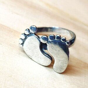 Baby Footprint Ring Size 5 Sterling Silver Unique 925 Jewelry Gift Mom Keepsake